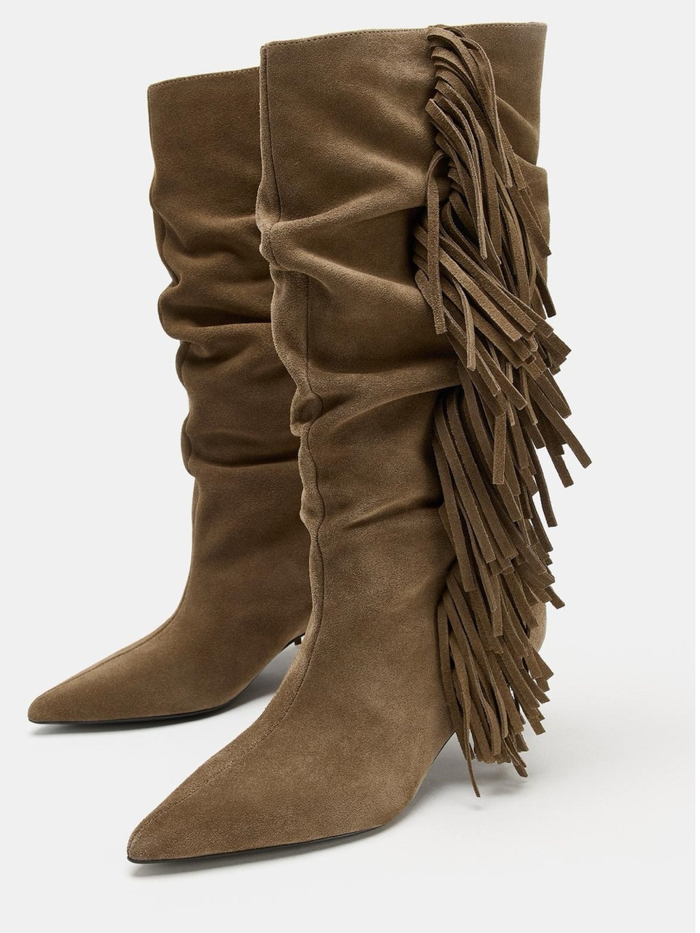 ZARA 100% LEATHER FRINGED SUEDE BOOTS